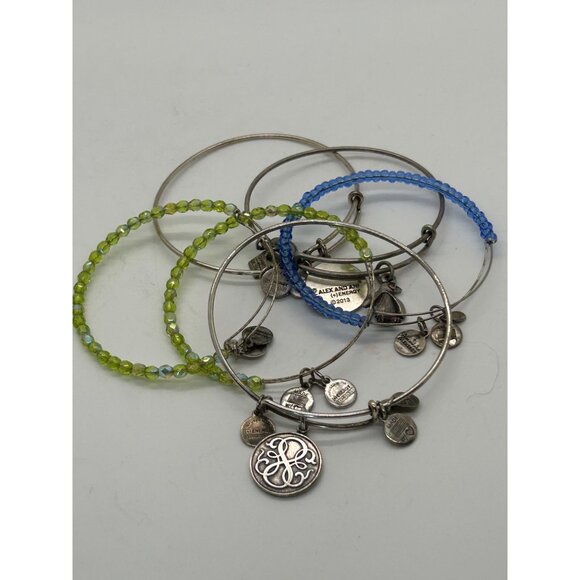 Lot Of 6 Alex & Ani Silver-Tone Bracelets 3 Charm & 3 Beaded Designs - Picture 3 of 16